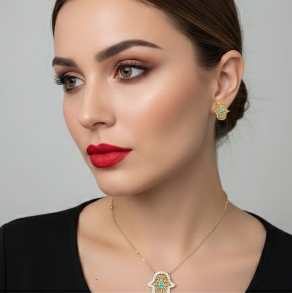 Gold and Turquoise Hamsa Earrings Stainless Steel
